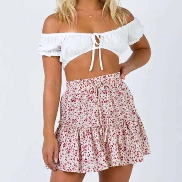 PRINCESS POLLY TAN FLORAL MINI SKIRT - Picture 2 of 7